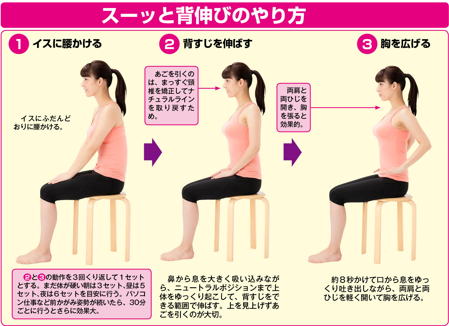 座ってできる腰痛対策 スーッと背伸び 体操を紹介 シニアガイド