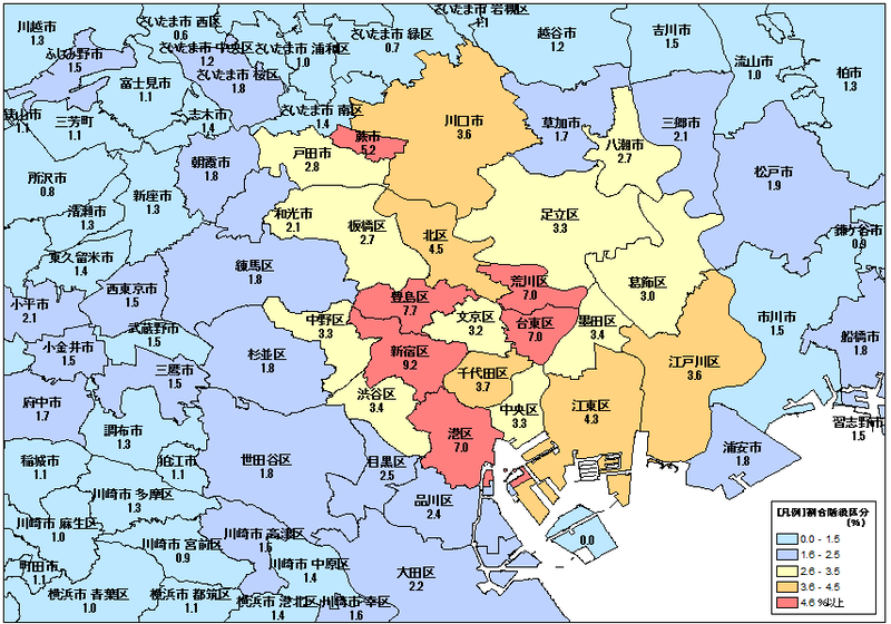 都心とその周辺の外国人人口マップ